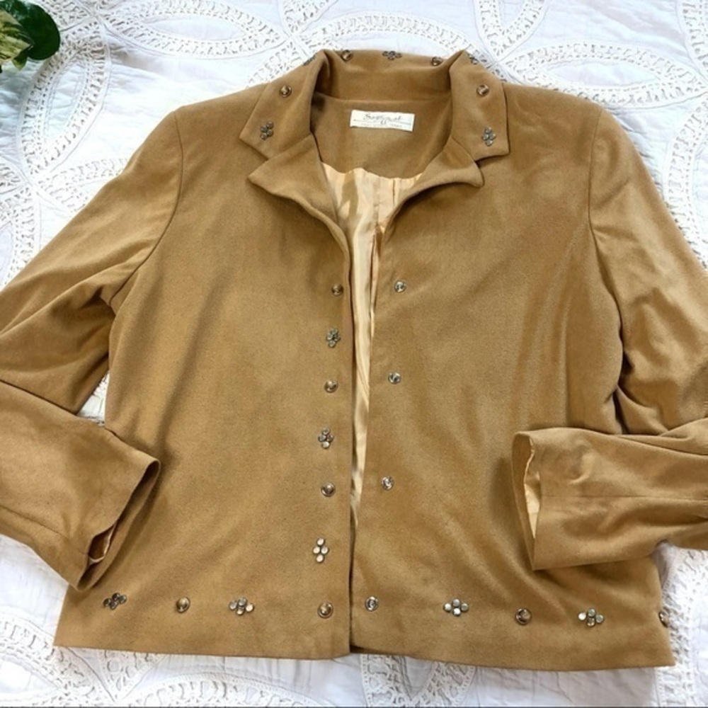 Sage West Vintage Western Studded Pearl Snap Jacket Faux Suede Brown Cowboy